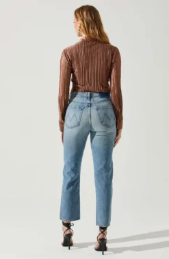 Laurel Satin Pleated Long Sleeve Top -Larana Style Shop ACT17840P BROWN 5 scaled