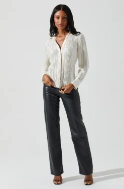 Laurel Satin Pleated Long Sleeve Top -Larana Style Shop ACT17840P CREAM 1 scaled