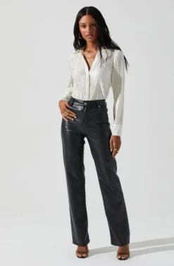 Laurel Satin Pleated Long Sleeve Top -Larana Style Shop ACT17840P CREAM 3 scaled