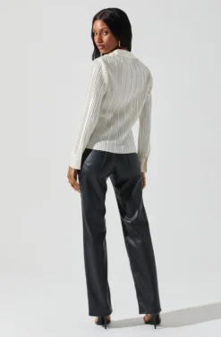 Laurel Satin Pleated Long Sleeve Top -Larana Style Shop ACT17840P CREAM 5 scaled