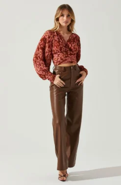 Pernilla Pleated Floral Puff Sleeve Top -Larana Style Shop ACT17858C RUSTFLORAL 2 scaled