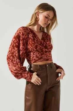 Pernilla Pleated Floral Puff Sleeve Top -Larana Style Shop ACT17858C RUSTFLORAL 3 scaled