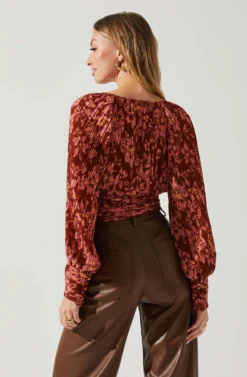 Pernilla Pleated Floral Puff Sleeve Top -Larana Style Shop ACT17858C RUSTFLORAL 5 scaled