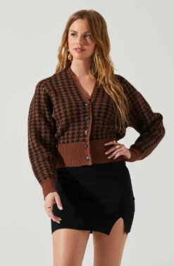 Ruby Houndstooth Cardigan -Larana Style Shop ACT17863 DARKBROWNBLACK 4 scaled