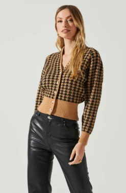 Ruby Houndstooth Cardigan -Larana Style Shop ACT17863 TAUPEBLACK 3 scaled