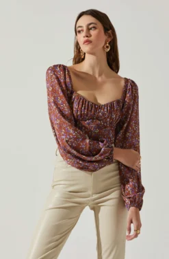 Penny Floral Puff Sleeve Top 8 Penny Floral Puff Sleeve Top -Larana Style Shop ACT17882C BROWNPURPLEFLORAL 4 scaled
