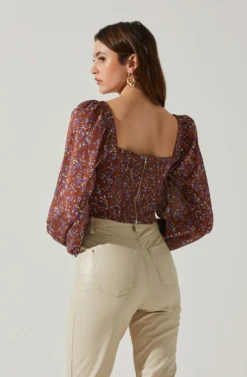 Penny Floral Puff Sleeve Top 11 Penny Floral Puff Sleeve Top -Larana Style Shop ACT17882C BROWNPURPLEFLORAL 5 scaled