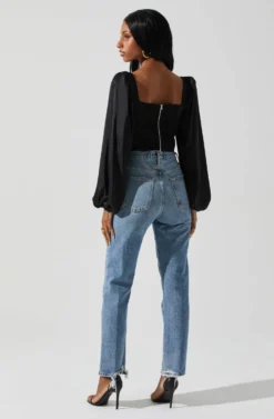 Penny Ruched Bust Long Sleeve Top -Larana Style Shop ACT17882S BLACK 5 scaled