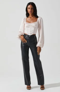 Penny Ruched Bust Long Sleeve Top -Larana Style Shop ACT17882S BLUSH 2 scaled