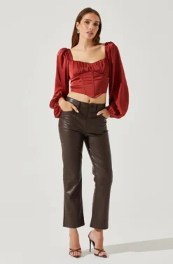 Penny Ruched Bust Long Sleeve Top -Larana Style Shop ACT17882S RUST 1 scaled