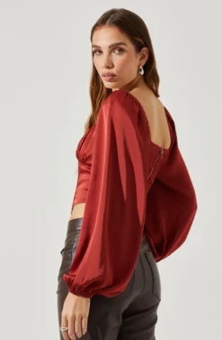 Penny Ruched Bust Long Sleeve Top -Larana Style Shop ACT17882S RUST 6 scaled