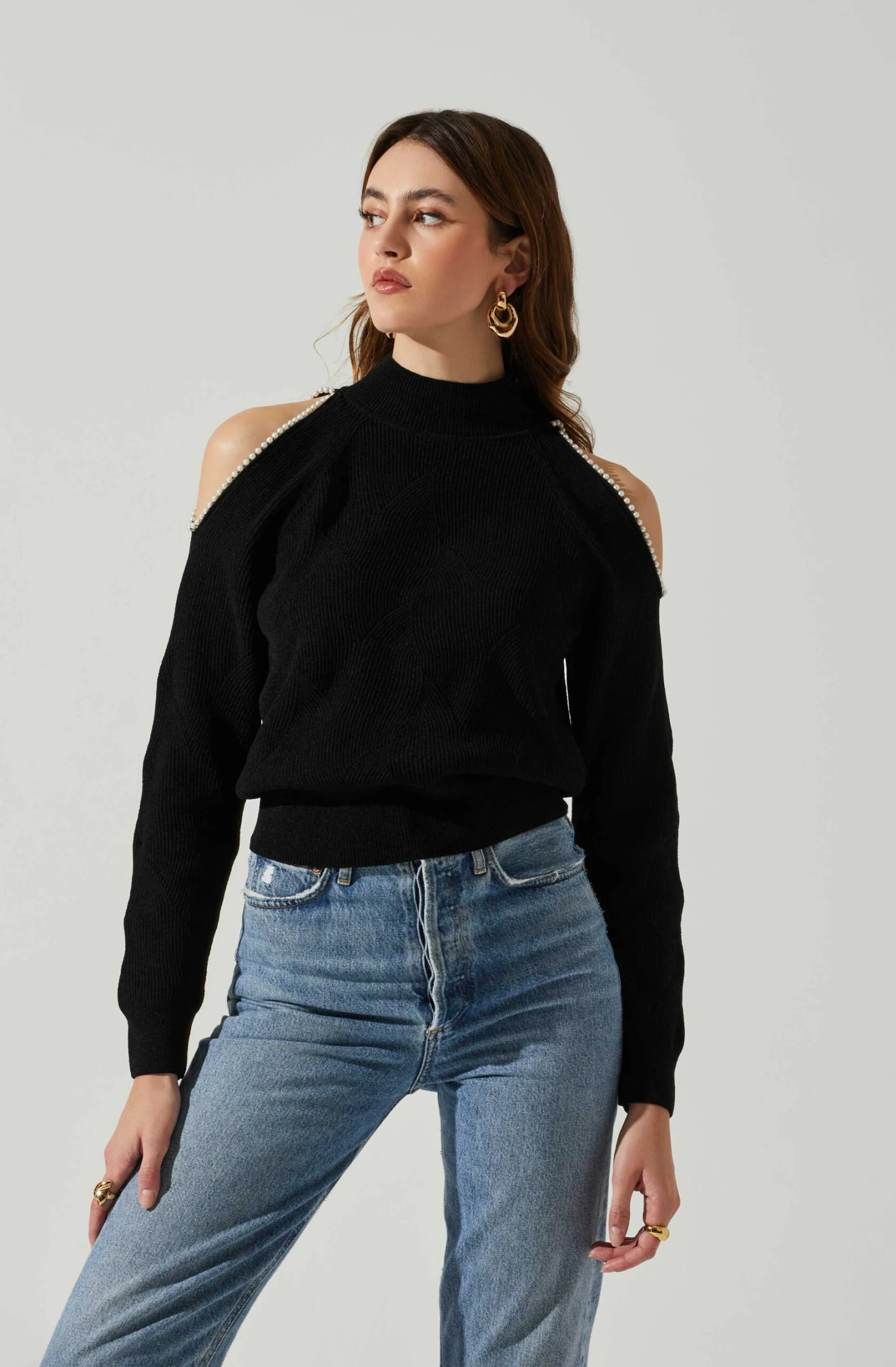 Tori Pearl Embellished Cold Shoulder Sweater 3 Tori Pearl Embellished Cold Shoulder Sweater - Image 3