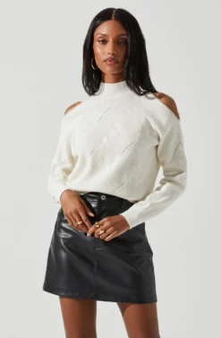 Tori Pearl Embellished Cold Shoulder Sweater 18 Tori Pearl Embellished Cold Shoulder Sweater -Larana Style Shop ACT17885 CREAM 3 scaled