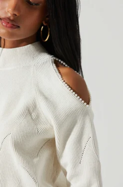 Tori Pearl Embellished Cold Shoulder Sweater 19 Tori Pearl Embellished Cold Shoulder Sweater -Larana Style Shop ACT17885 CREAM 5 scaled