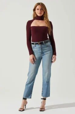 Izabella Turtleneck Cutout Sweater 19 Izabella Turtleneck Cutout Sweater -Larana Style Shop ACT17888 WINE 2 scaled