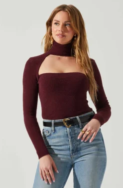 Izabella Turtleneck Cutout Sweater 18 Izabella Turtleneck Cutout Sweater -Larana Style Shop ACT17888 WINE 3 scaled