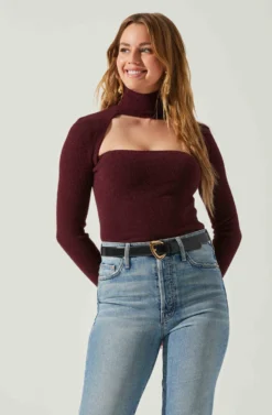 Izabella Turtleneck Cutout Sweater 20 Izabella Turtleneck Cutout Sweater -Larana Style Shop ACT17888 WINE 4 scaled