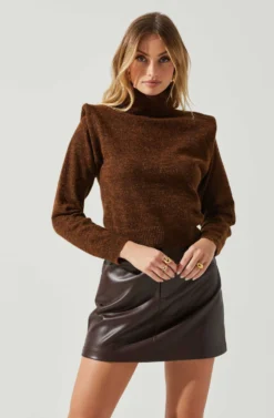 Daleyza Padded Shoulder Turtleneck Sweater 18 Daleyza Padded Shoulder Turtleneck Sweater -Larana Style Shop ACT17899 BROWN 4 scaled