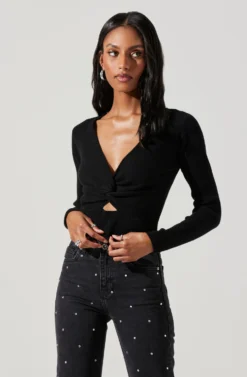Rylee Twist Front Cutout Sweater -Larana Style Shop ACT17919 BLACK 4 scaled