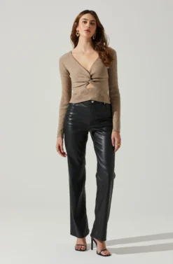 Rylee Twist Front Cutout Sweater -Larana Style Shop ACT17919 TAUPE 2 scaled