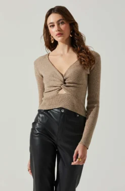 Rylee Twist Front Cutout Sweater -Larana Style Shop ACT17919 TAUPE 3 scaled