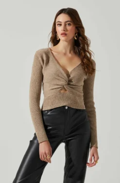 Rylee Twist Front Cutout Sweater -Larana Style Shop ACT17919 TAUPE 4 scaled