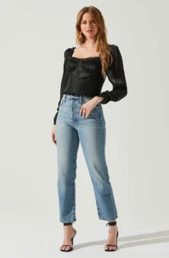 Junie Ruffle Square Neck Long Sleeve Top -Larana Style Shop ACT17928 BLACK 2 scaled