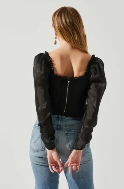 Junie Ruffle Square Neck Long Sleeve Top -Larana Style Shop ACT17928 BLACK 6 scaled