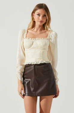 Junie Ruffle Square Neck Long Sleeve Top -Larana Style Shop ACT17928 CHAMPAGNE 3 scaled