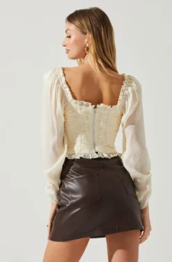 Junie Ruffle Square Neck Long Sleeve Top -Larana Style Shop ACT17928 CHAMPAGNE 5 scaled