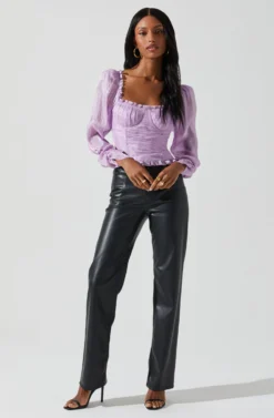 Junie Ruffle Square Neck Long Sleeve Top -Larana Style Shop ACT17928 LAVENDER 1 scaled