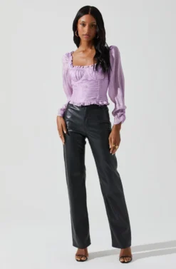 Junie Ruffle Square Neck Long Sleeve Top -Larana Style Shop ACT17928 LAVENDER 2 scaled