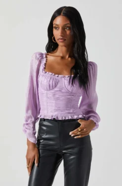 Junie Ruffle Square Neck Long Sleeve Top -Larana Style Shop ACT17928 LAVENDER 3 scaled