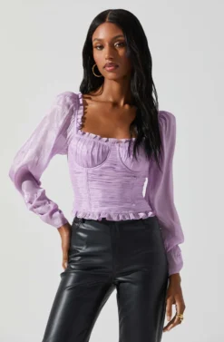 Junie Ruffle Square Neck Long Sleeve Top -Larana Style Shop ACT17928 LAVENDER 4 scaled