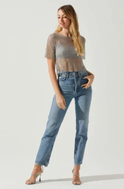 Mckay Rhinestone Mesh Short Sleeve Top -Larana Style Shop ACT18042 GREY 2 scaled