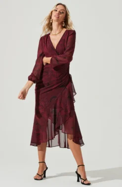 Long Sleeved Cinched Mermaid Dress -Larana Style Shop ADR100106 WINEFLORAL 2 scaled