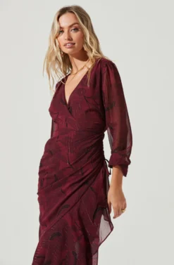 Long Sleeved Cinched Mermaid Dress -Larana Style Shop ADR100106 WINEFLORAL 3 scaled