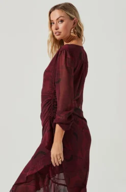 Long Sleeved Cinched Mermaid Dress -Larana Style Shop ADR100106 WINEFLORAL 6 scaled