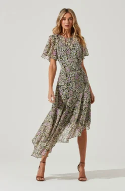 Flutter Sleeve Asymmetrical Floral Maxi Dress 32 Flutter Sleeve Asymmetrical Floral Maxi Dress -Larana Style Shop ADR100436 BLACKDAISYFLORAL 1 scaled