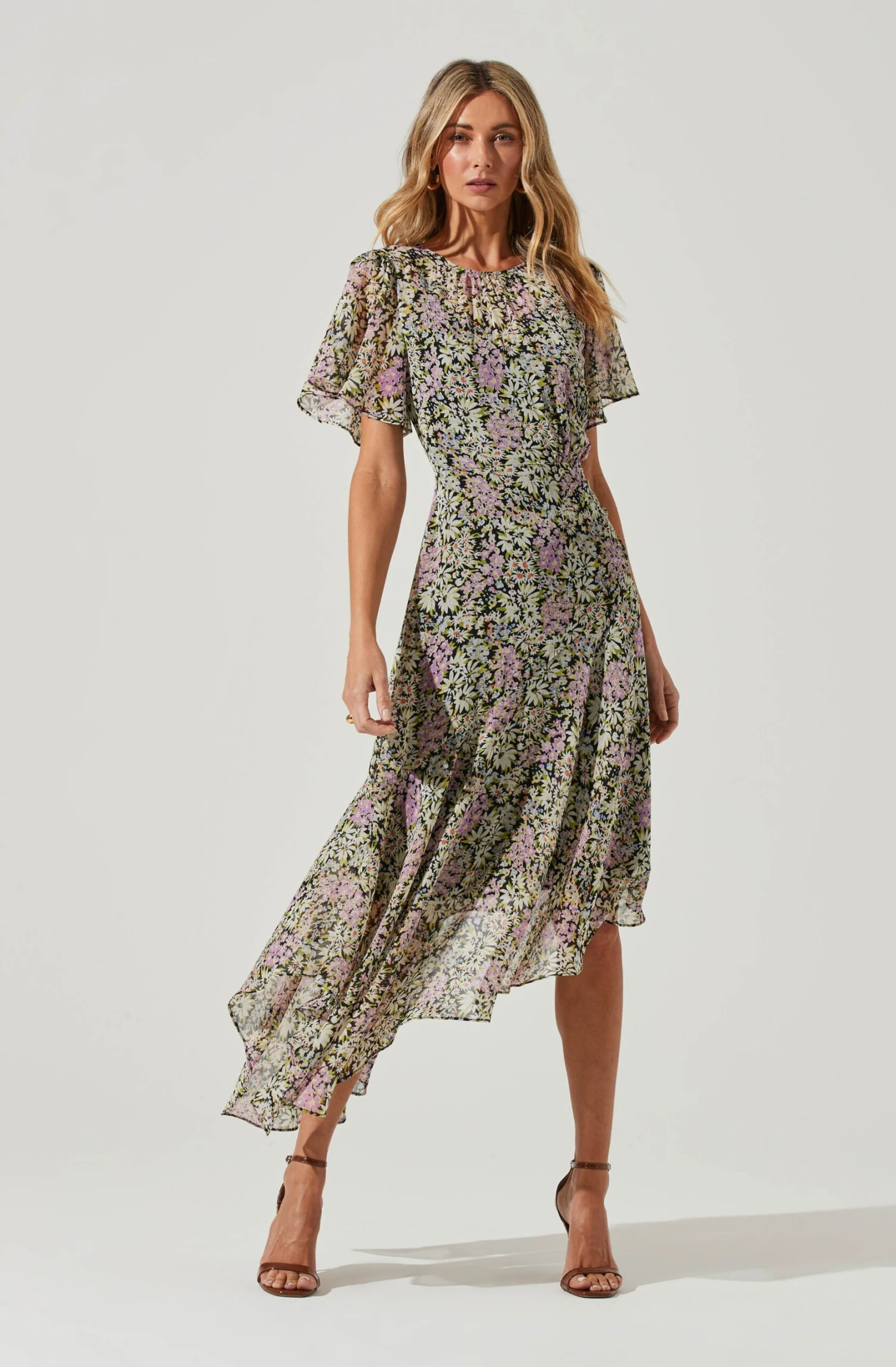 Flutter Sleeve Asymmetrical Floral Maxi Dress 13 Flutter Sleeve Asymmetrical Floral Maxi Dress - Image 13