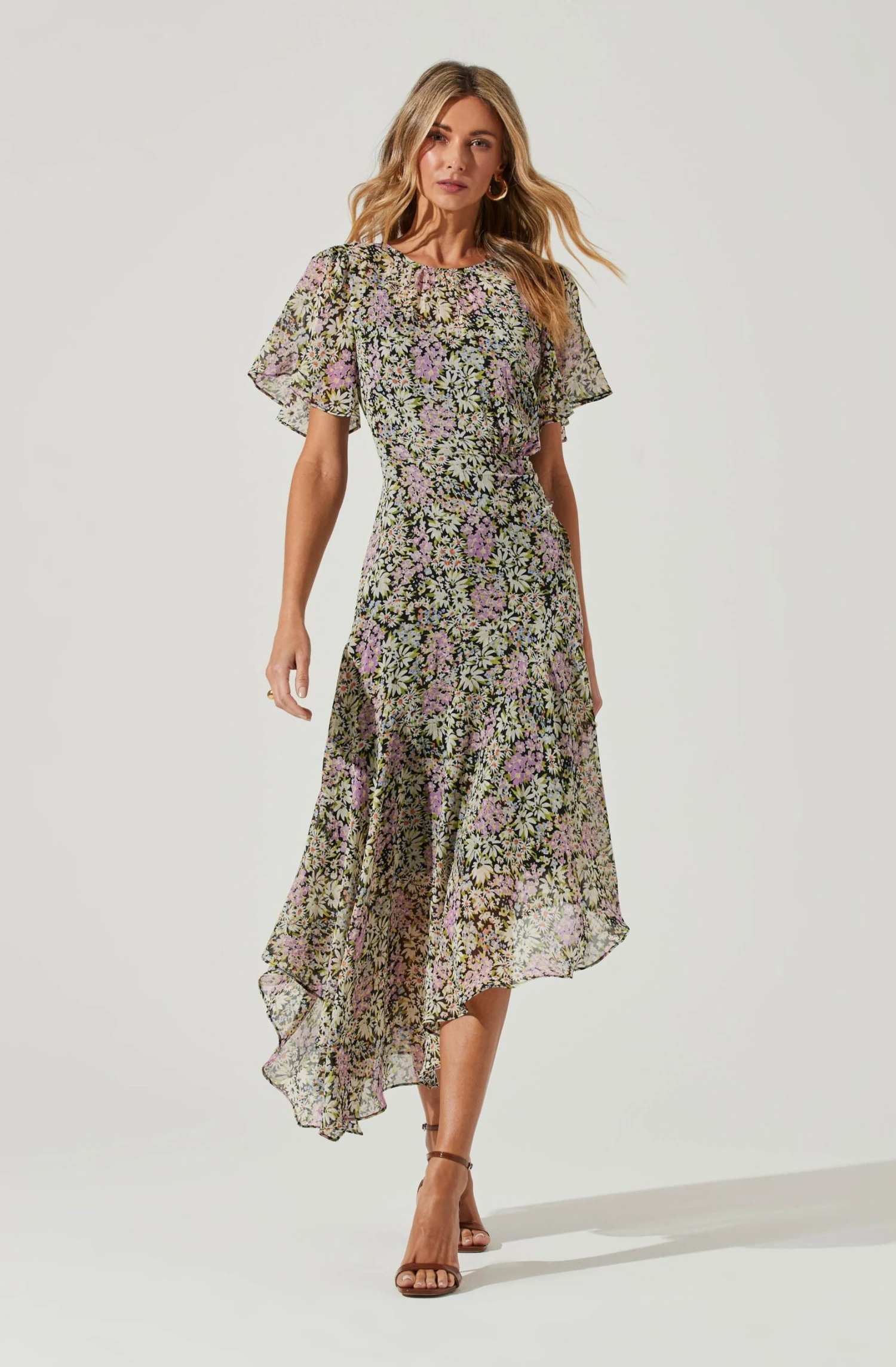 Flutter Sleeve Asymmetrical Floral Maxi Dress 14 Flutter Sleeve Asymmetrical Floral Maxi Dress - Image 14