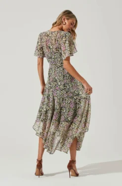 Flutter Sleeve Asymmetrical Floral Maxi Dress 36 Flutter Sleeve Asymmetrical Floral Maxi Dress -Larana Style Shop ADR100436 BLACKDAISYFLORAL 4 scaled