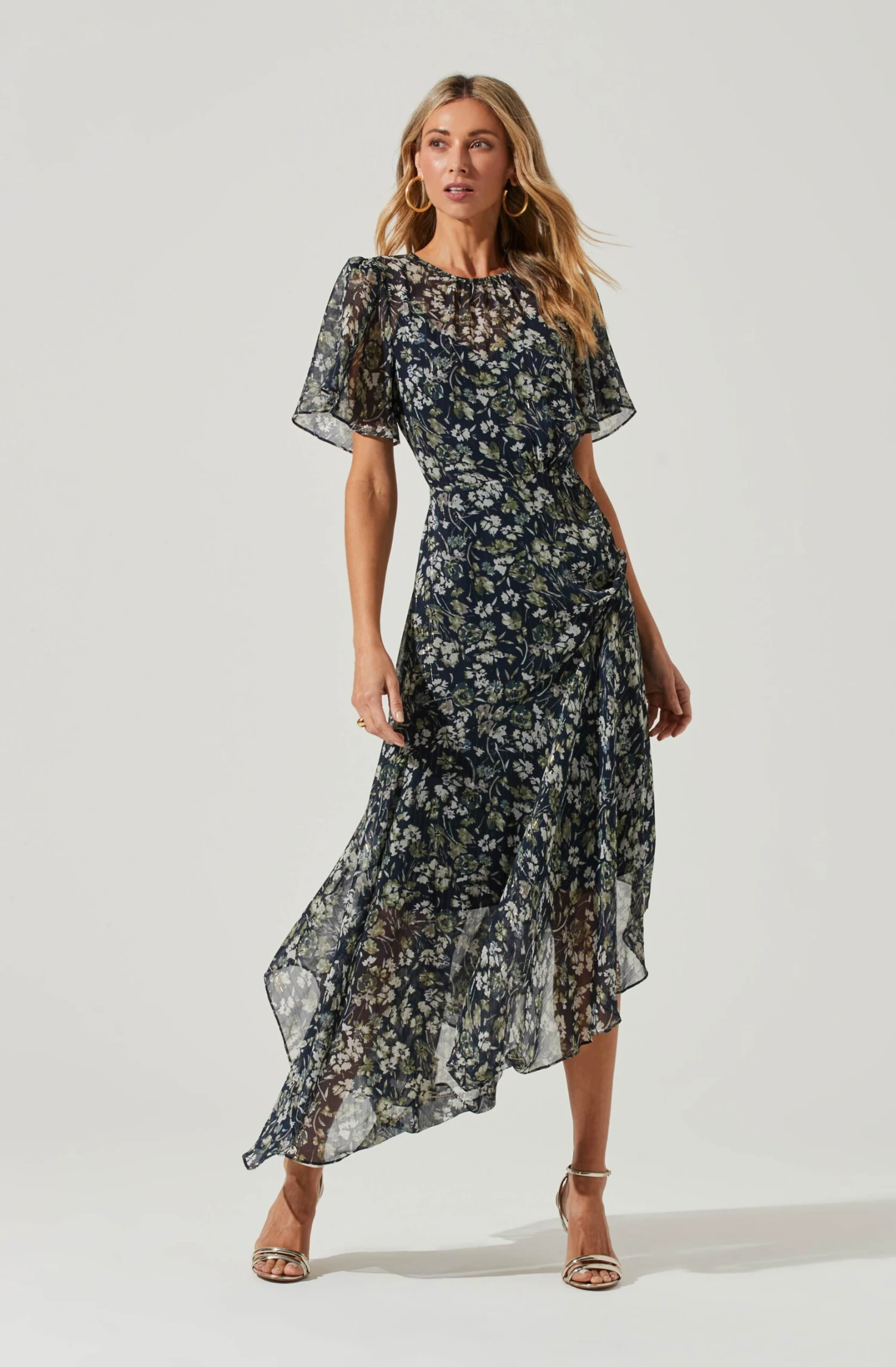 Flutter Sleeve Asymmetrical Floral Maxi Dress 19 Flutter Sleeve Asymmetrical Floral Maxi Dress - Image 19