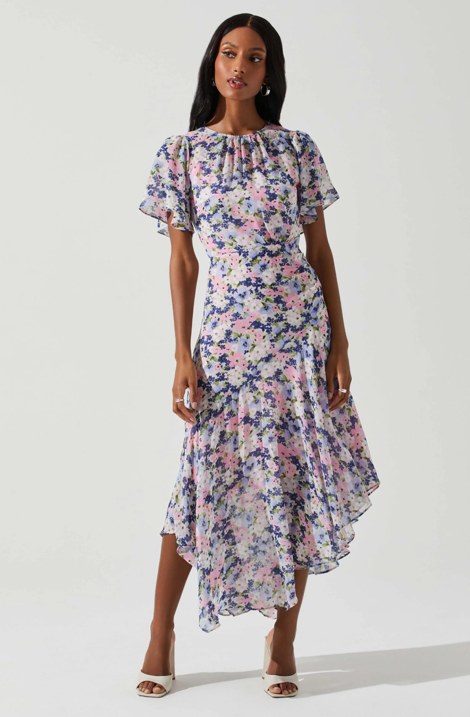 Flutter Sleeve Asymmetrical Floral Maxi Dress 1 Flutter Sleeve Asymmetrical Floral Maxi Dress