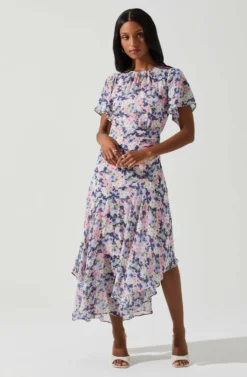 Flutter Sleeve Asymmetrical Floral Maxi Dress 22 Flutter Sleeve Asymmetrical Floral Maxi Dress -Larana Style Shop ADR100436 PINKBLUEFLORAL 2 scaled