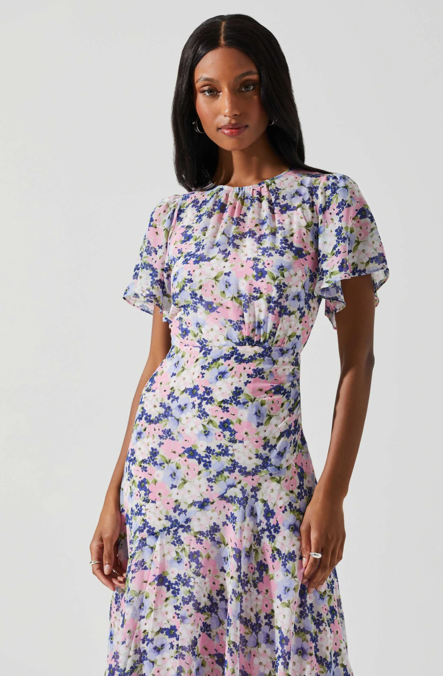 Flutter Sleeve Asymmetrical Floral Maxi Dress 2 Flutter Sleeve Asymmetrical Floral Maxi Dress - Image 2