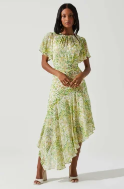 Flutter Sleeve Asymmetrical Floral Maxi Dress 28 Flutter Sleeve Asymmetrical Floral Maxi Dress -Larana Style Shop ADR100436 YELLOWGREENFLORAL 2 scaled