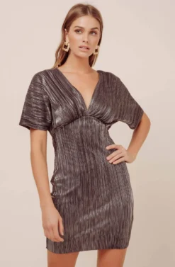 Metallic Dolman Mini Dress -Larana Style Shop ADR100485 BLACK SILVER 3 scaled