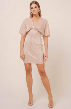 Metallic Dolman Mini Dress -Larana Style Shop ADR100485 CHAMPAGNE 1 scaled