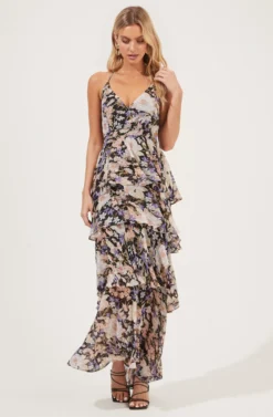 Rosana Floral Tiered Ruffle Maxi Dress -Larana Style Shop ADR100691 BLACKMULTIFLORAL 1 scaled